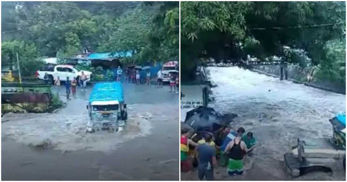 Mga residente, nagtulungan sa pag‑ahon ng jeep mula sa baha sa Batangas Mga residente, nagtulungan sa pag‑ahon ng jeep mula sa baha sa Batangas