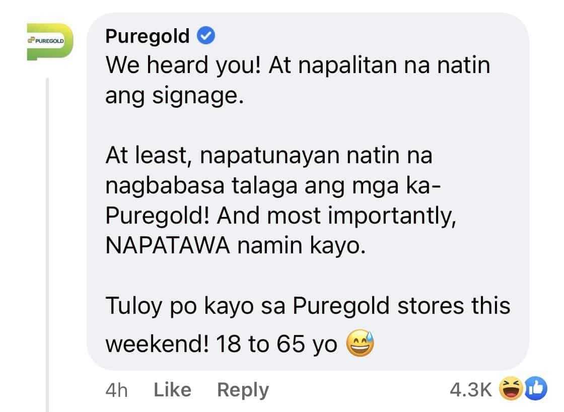 Puregold, napalitan na ang viral poster na nagsasabing bawal pumasok ang "16-65 anyos" Puregold, napalitan na ang viral poster na nagsasabing bawal pumasok ang "16-65 anyos"