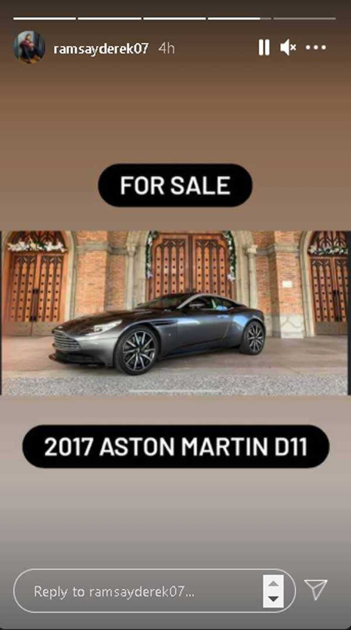 Derek Ramsay posts luxury Aston Martin car as "for sale" Derek Ramsay posts luxury Aston Martin car as "for sale"