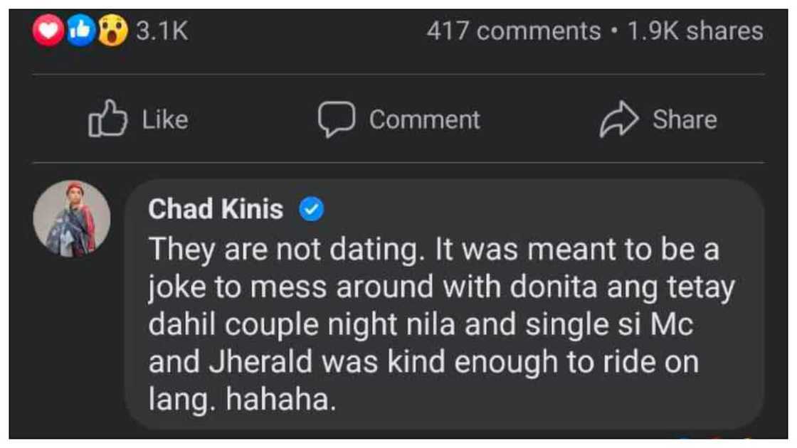 Chad Kinis sa 'jowa reveal' ni MC Muah: "They are not dating Chad Kinis sa 'jowa reveal' ni MC Muah: "They are not dating