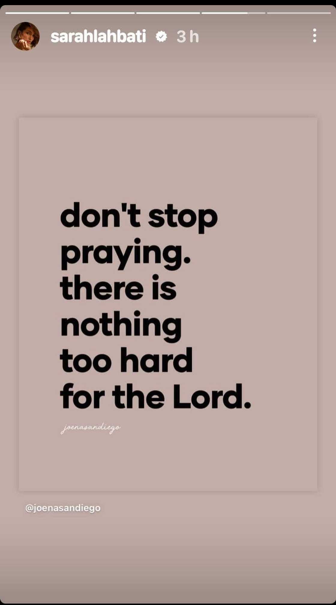 Sarah Lahbati shares meaningful quote card with topic about “praying” Sarah Lahbati shares meaningful quote card with topic about “praying”