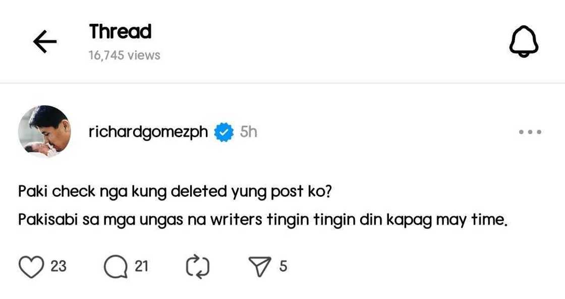 Richard Gomez, may mensahe sa mga writers sa gitna ng EDSA post issue