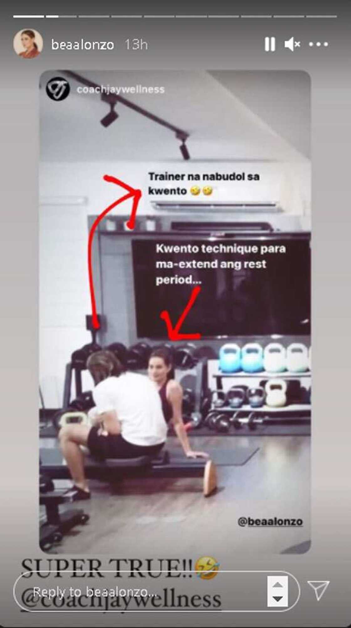 Trainer ni Bea Alonzo, nabudol sa kwento ng aktres para humaba rest time Trainer ni Bea Alonzo, nabudol sa kwento ng aktres para humaba rest time