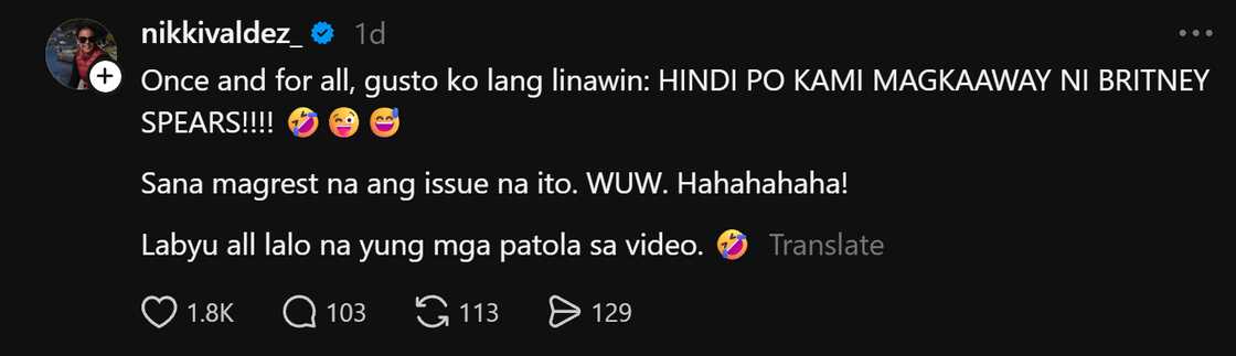 Nikki Valdez, nagbigay-linaw sa dating pahayag tungkol kay Britney Spears na muling pinag-usapan Nikki Valdez, nagbigay-linaw sa dating pahayag tungkol kay Britney Spears na muling pinag-usapan
