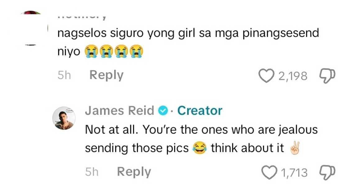 James Reid reacts as netizens fill his video post with past photos of him, Nadine Lustre James Reid reacts as netizens fill his video post with past photos of him, Nadine Lustre