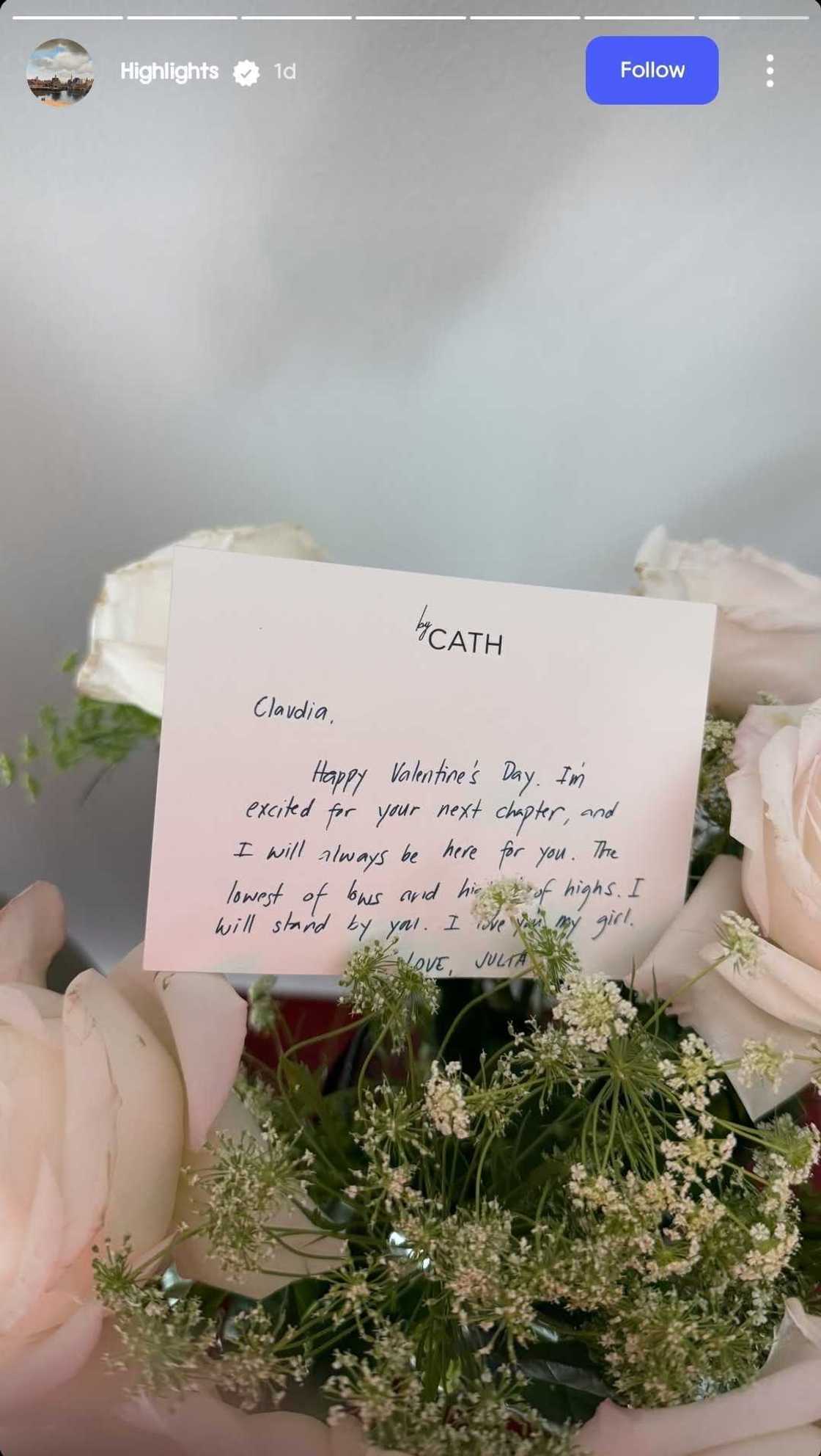 Claudia Barretto, ipinakita ang Valentine's gift ni Julia na may kasamang liham