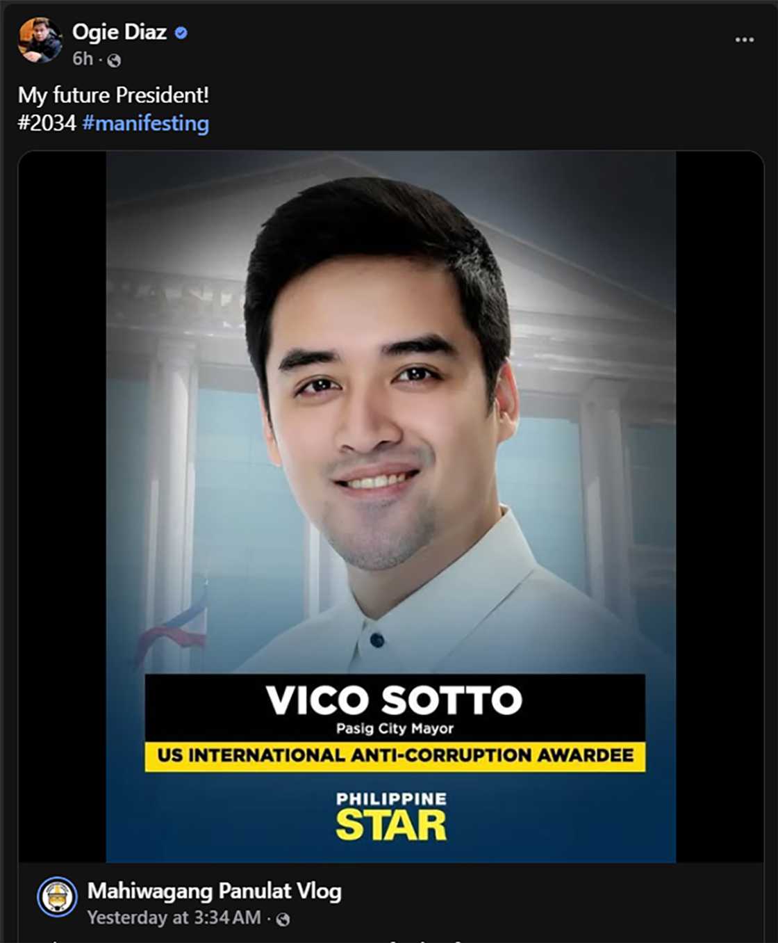 Ogie Diaz repost ukol diumano’y posibleng pagtakbo ni Vico Sotto 2034 bilang presidente, usap-usapan