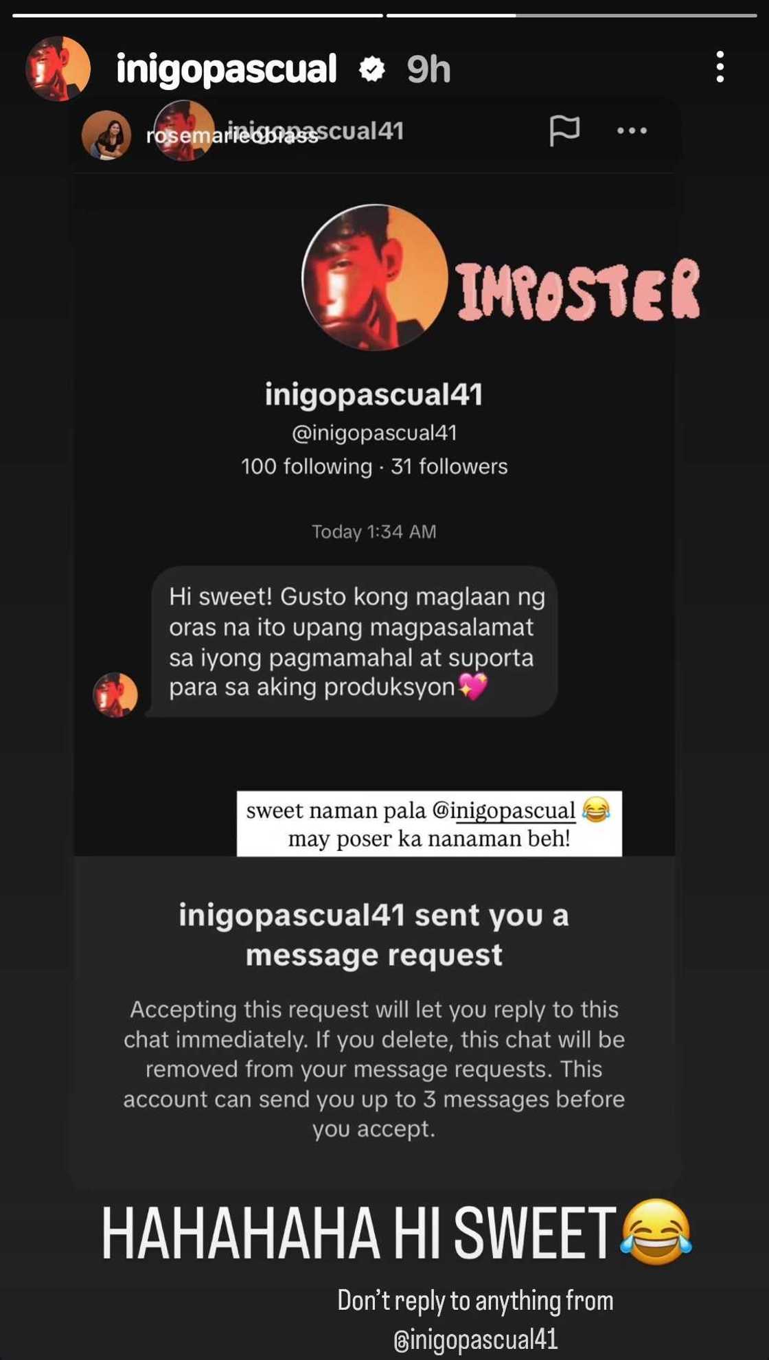 Iñigo Pascual, nawindang sa message ng poser niya sa isang fan