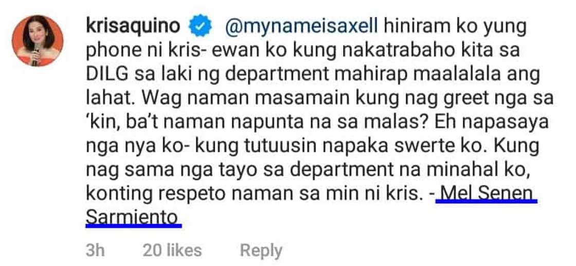 Former DILG Sec. Mel Sarmiento, rumored mystery guy na ginreet ni Kris Aquino, nilampaso basher ni Tetay