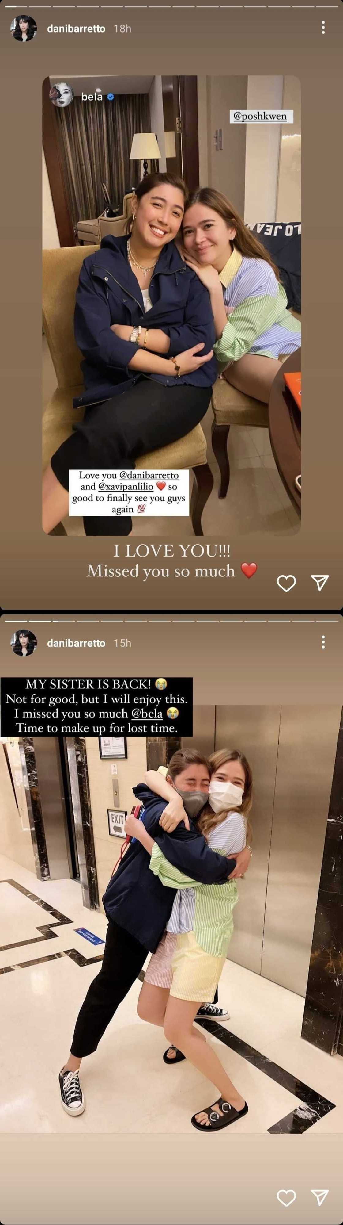 Dani Barretto, overjoyed, reunites with her "sister" Bela Padilla Dani Barretto, overjoyed, reunites with her "sister" Bela Padilla
