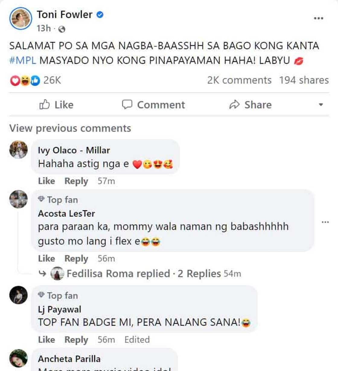 Toni Fowler, nagpasalamat sa bashers ng bago niyang kantang “MPL”, pinapayaman umano siya: “Labyu” Toni Fowler, nagpasalamat sa bashers ng bago niyang kantang “MPL”, pinapayaman umano siya: “Labyu”