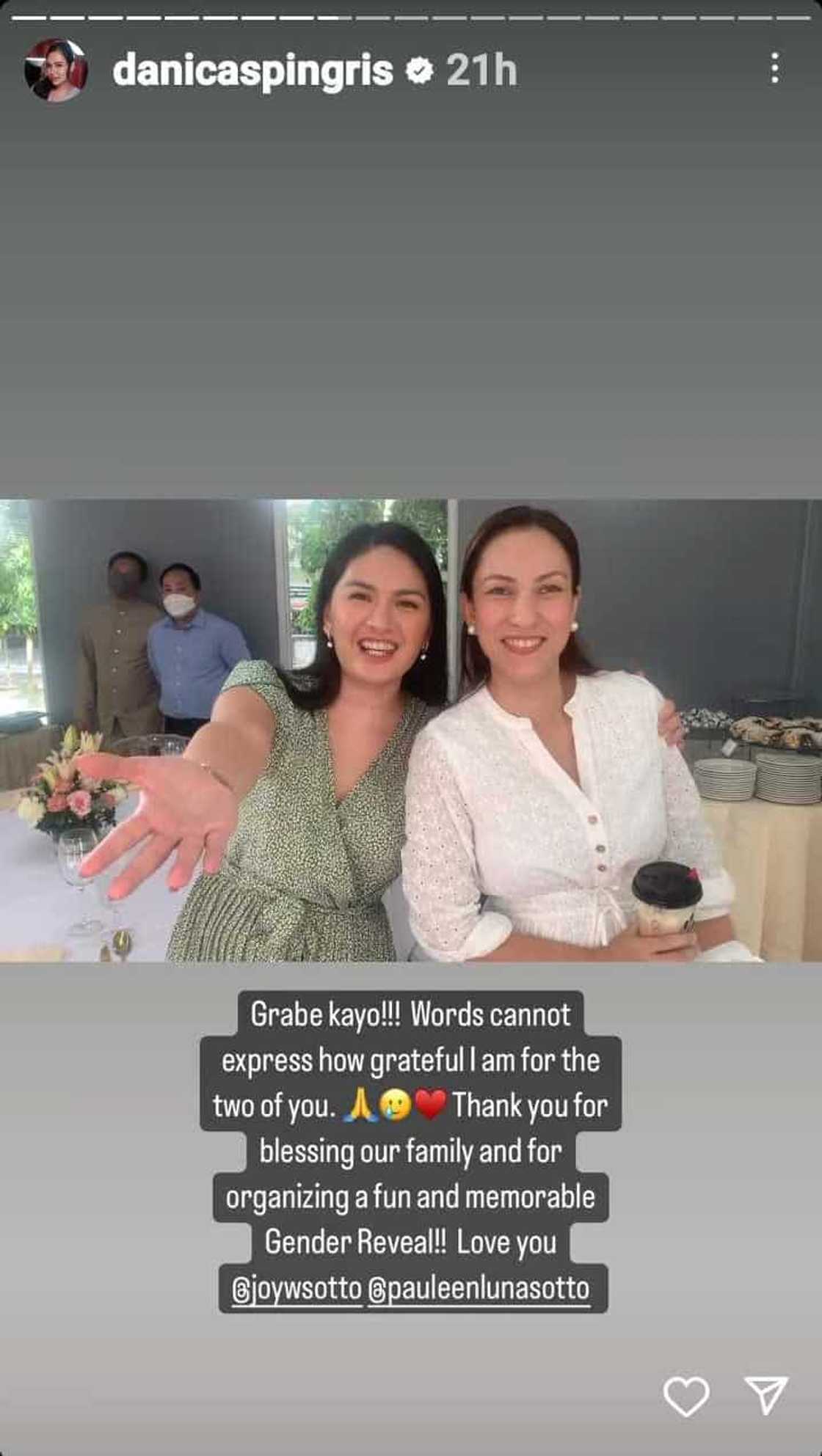 Danica Sotto thanks Pauleen Luna, Joy Sotto for organizing her gender reveal party Danica Sotto thanks Pauleen Luna, Joy Sotto for organizing her gender reveal party