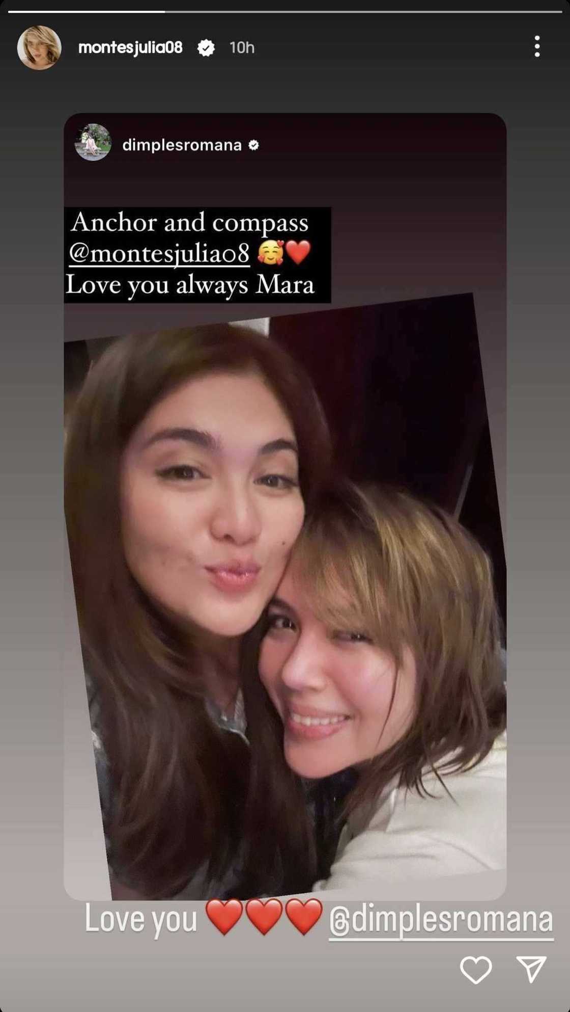 Dimples Romana, tinawag na "anchor" at "compass" si Julia Montes sa viral post