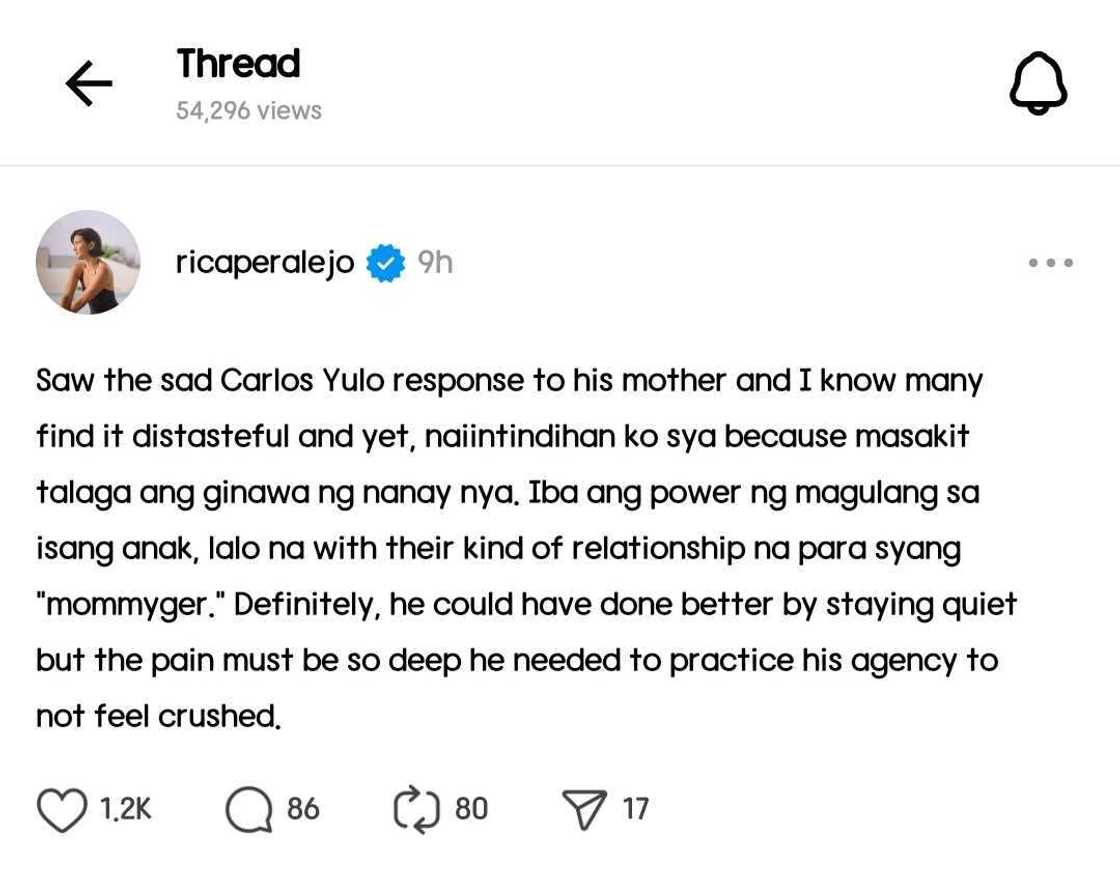 Rica Peralejo, nag-react sa statement ni Carlos Yulo: "Naiintindihan ko siya" Rica Peralejo, nag-react sa statement ni Carlos Yulo: "Naiintindihan ko siya"