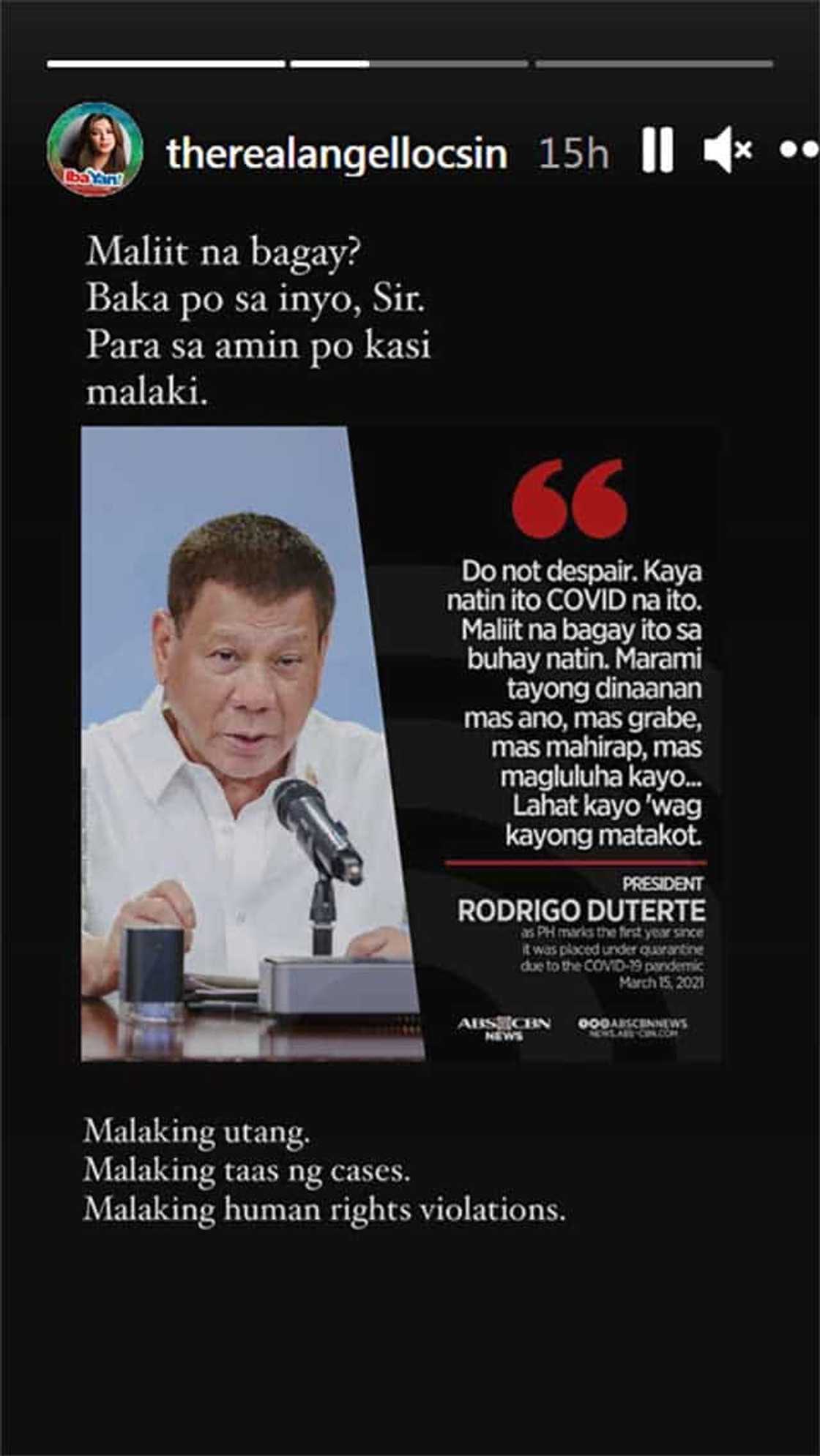 Angel Locsin, hindi sumang-ayon sa diumano’y pagmamaliit ni Pangulong Duterte sa COVID-19 Angel Locsin, hindi sumang-ayon sa diumano’y pagmamaliit ni Pangulong Duterte sa COVID-19