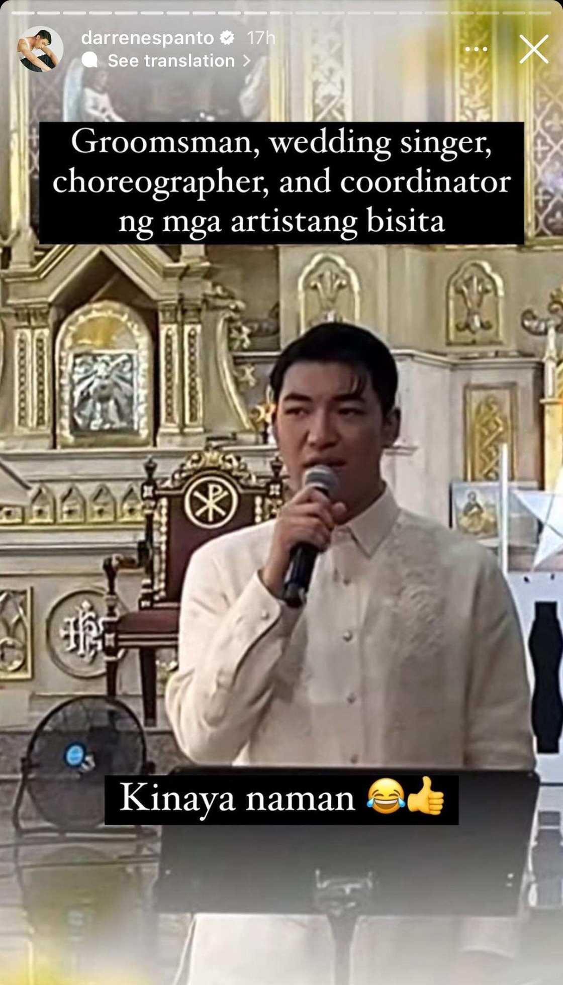 Darren Espanto, naging groomsman, wedding singer at choreographer sa kasal ni Robi Domingo Darren Espanto, naging groomsman, wedding singer at choreographer sa kasal ni Robi Domingo