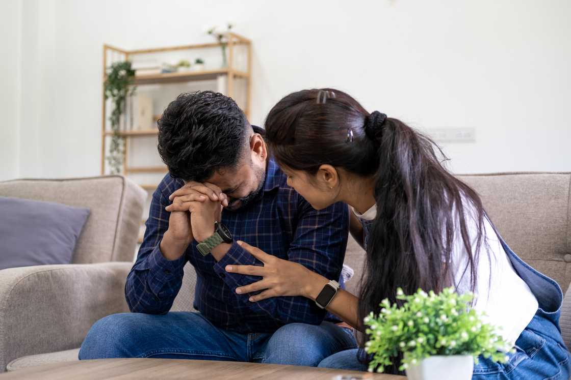 A stressed couple talking