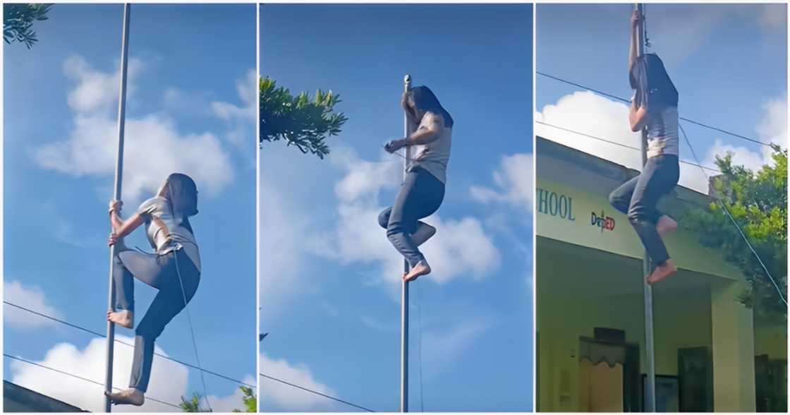 Titser, kinabiliban sa ginawa nitong pag-akyat sa flagpole upang ikabit ang rope