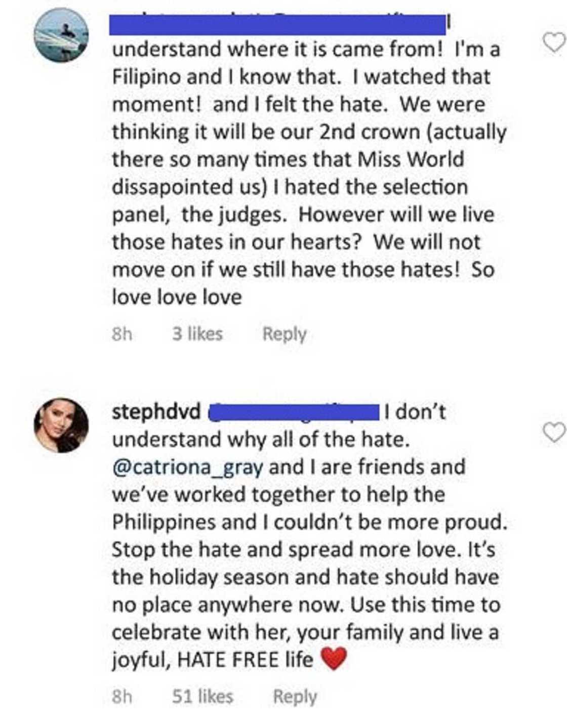 Miss World 2016 Stephanie Del Valle, may mensahe sa mga nambabash sa kanya matapos magwagi ni Catriona Gray sa Miss Universe