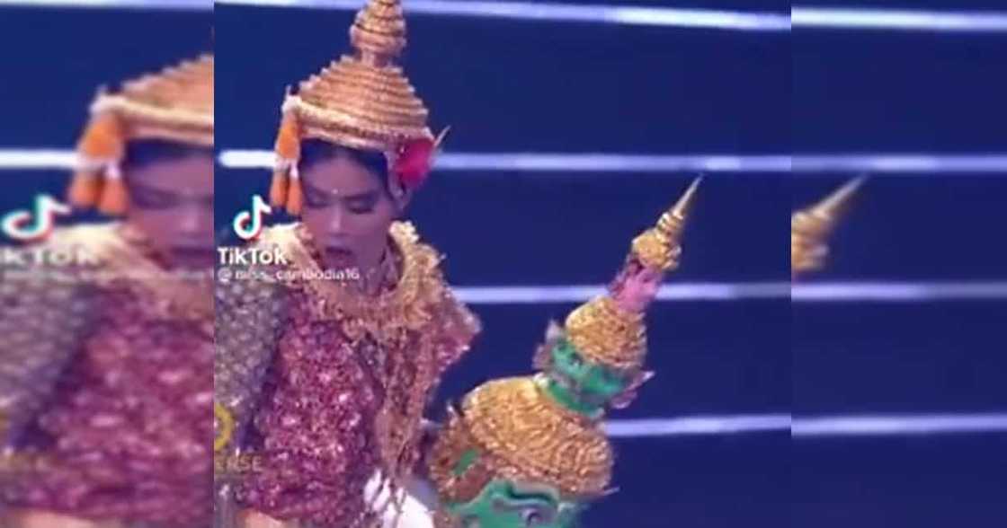 Miss Cambodia, nagkaroon ng blooper nang rumampa para sa national costume ng Miss U Miss Cambodia, nagkaroon ng blooper nang rumampa para sa national costume ng Miss U