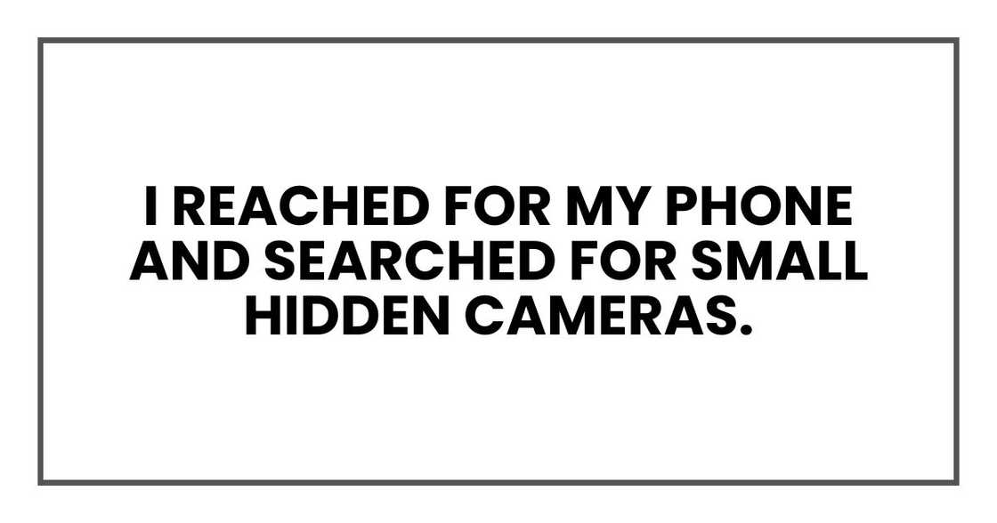 I reached for my phone and searched for small hidden cameras. I reached for my phone and searched for small hidden cameras.