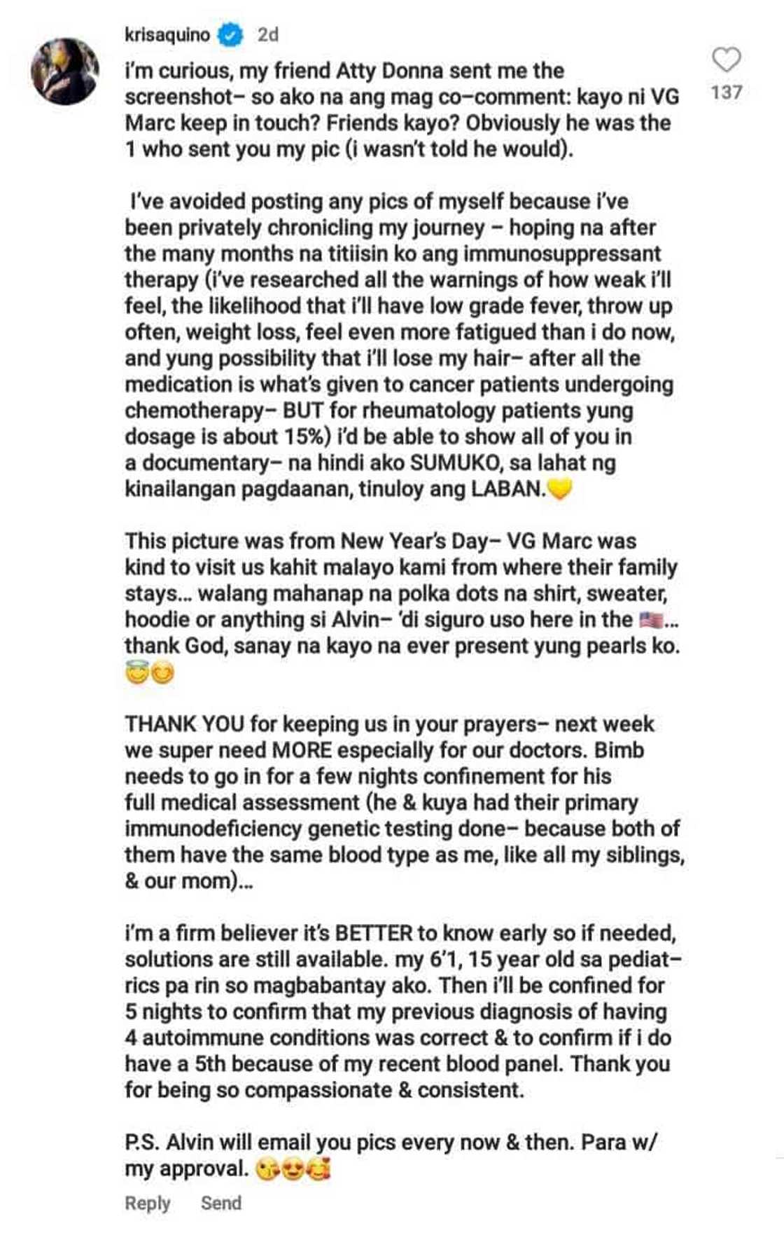 Kris Aquino, napa-comment sa bagong pic niya na nag-viral: “I’ve avoided posting any pics of myself” Kris Aquino, napa-comment sa bagong pic niya na nag-viral: “I’ve avoided posting any pics of myself”