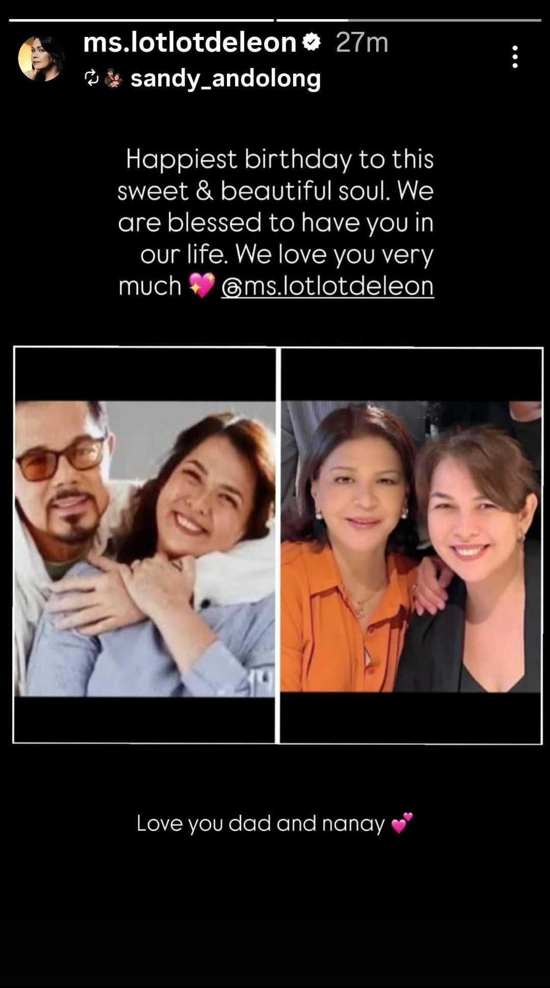 Sandy Andolong, may sweet na birthday greeting para kay Lotlot de Leon; Lotlot, nag-react Sandy Andolong, may sweet na birthday greeting para kay Lotlot de Leon; Lotlot, nag-react