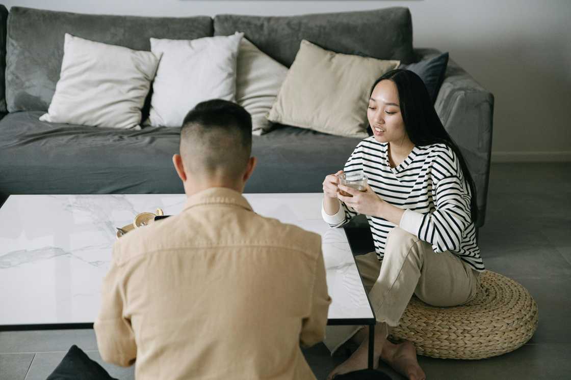 A couple talking at home A couple talking at home