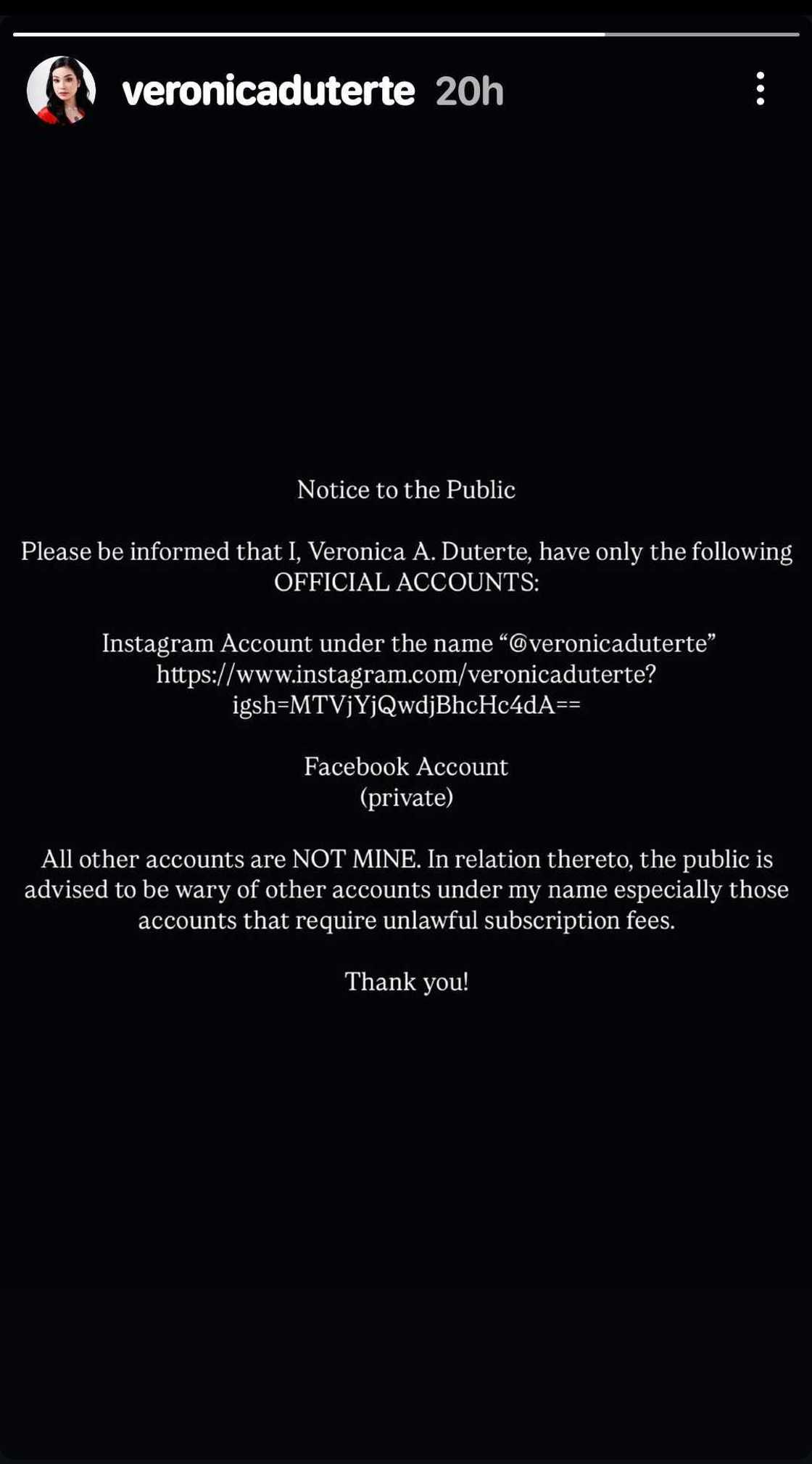 Kitty Duterte, may “notice to the public” ukol sa social media accounts niya Kitty Duterte, may “notice to the public” ukol sa social media accounts niya