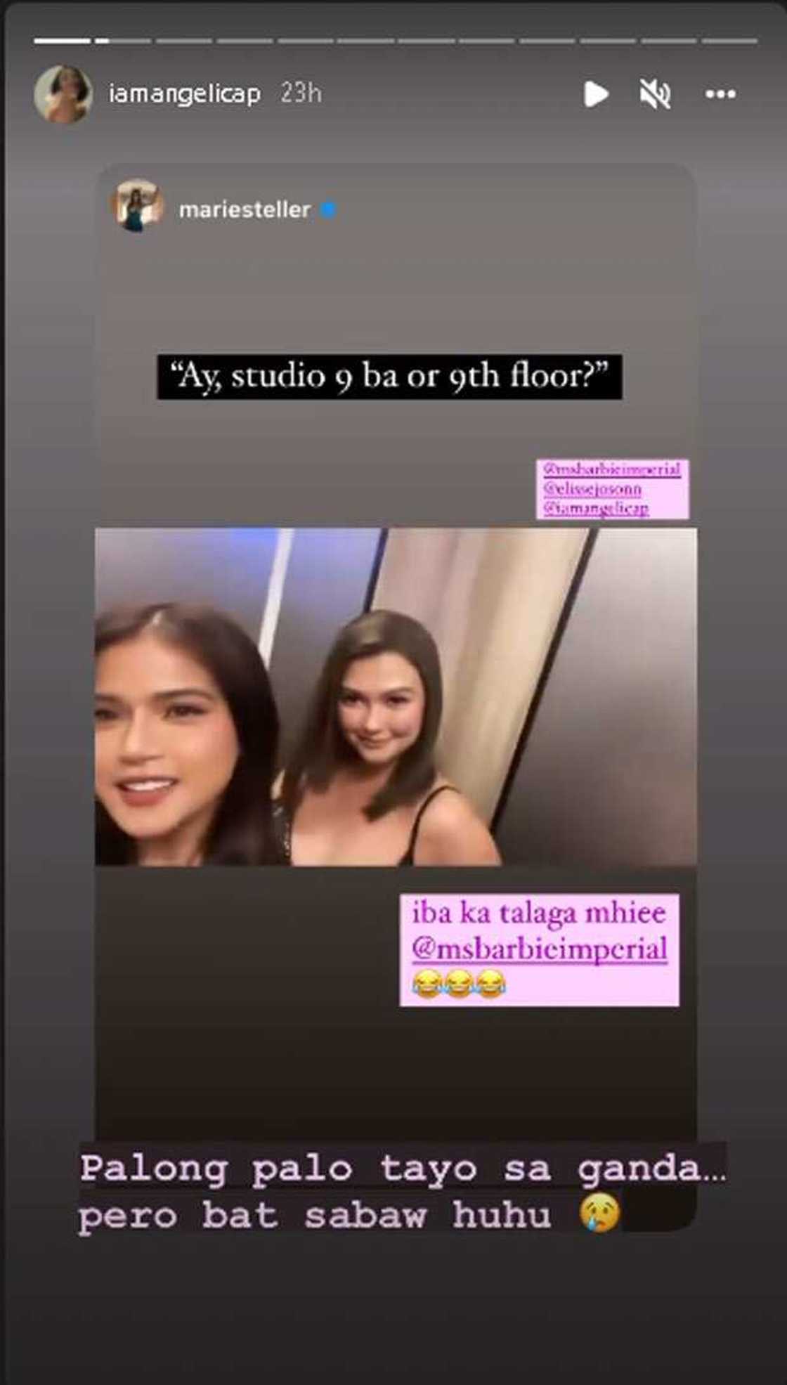 Maris Racal, Angelica P, Elisse Joson, Barbie Imperial's hilarious "9th floor or Studio 9" video goes viral Maris Racal, Angelica P, Elisse Joson, Barbie Imperial's hilarious "9th floor or Studio 9" video goes viral