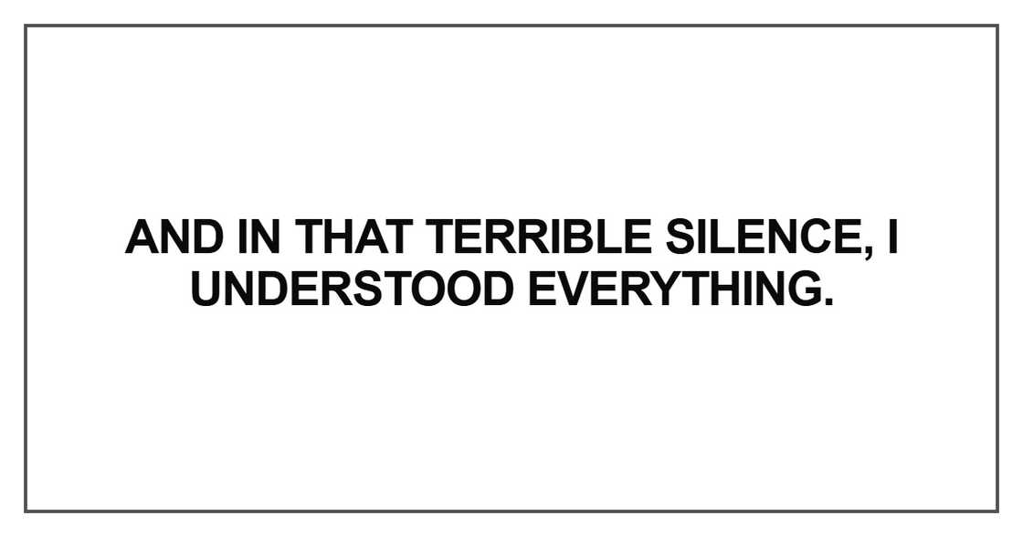 And in that terrible silence, I understood everything