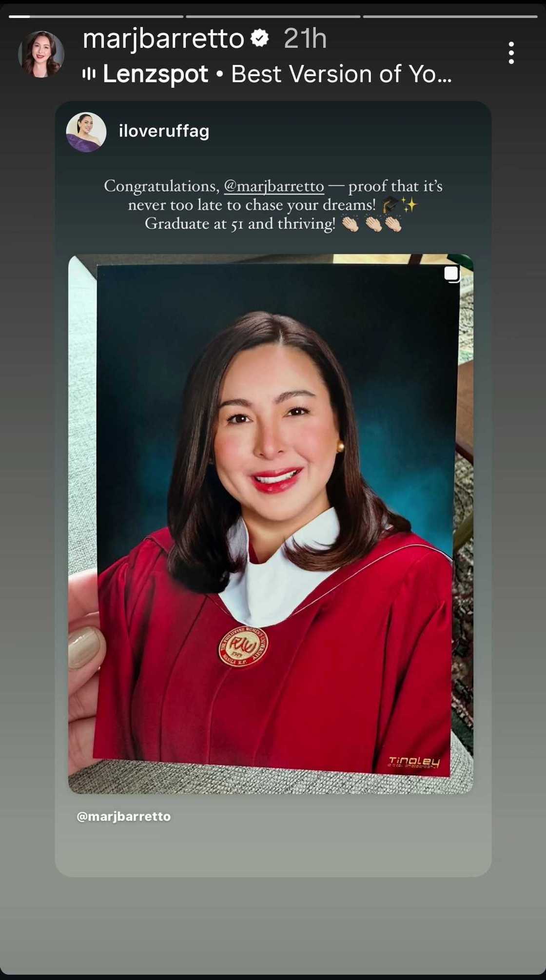 Ruffa Gutierrez pays tribute to Marjorie Barretto after college graduation at 51 Ruffa Gutierrez pays tribute to Marjorie Barretto after college graduation at 51