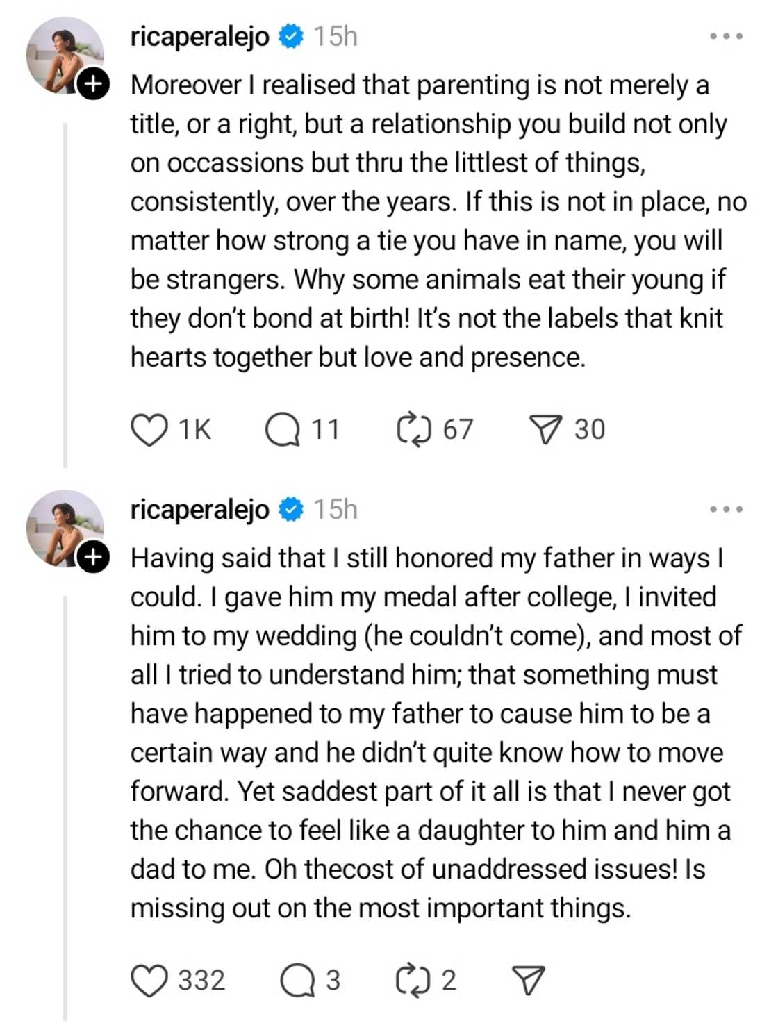 Rica Peralejo, nagbahagi ng kanyang realizations ukol sa kanyang ama Rica Peralejo, nagbahagi ng kanyang realizations ukol sa kanyang ama