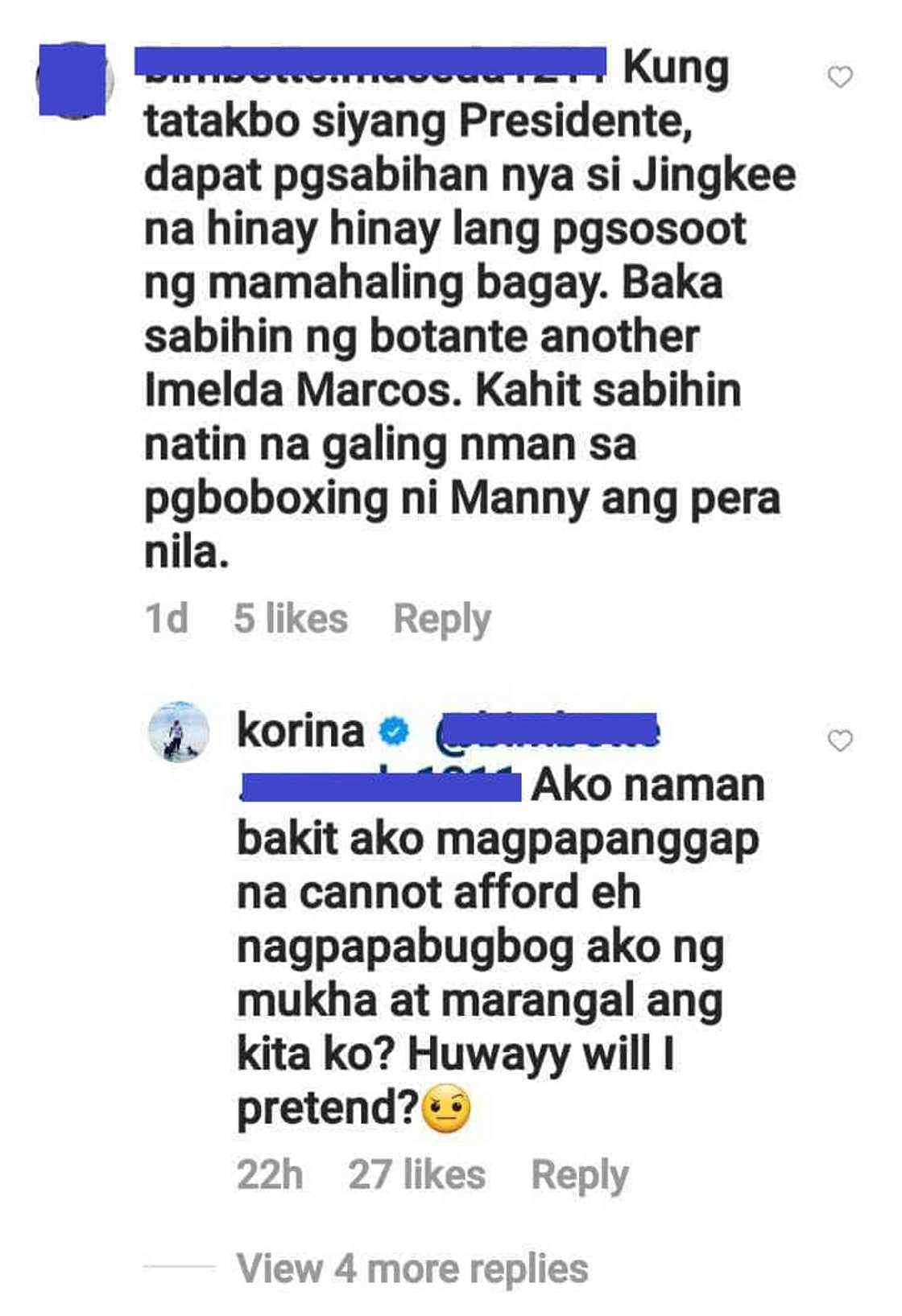 Korina Sanchez, sinupalpal ang basher ni Jinkee Pacquiao: “Bakit magpapanggap na cannot afford”