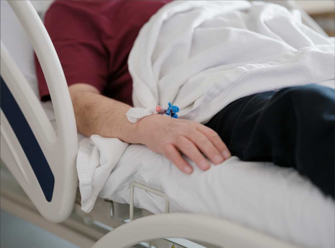 A patient in a hospital bed