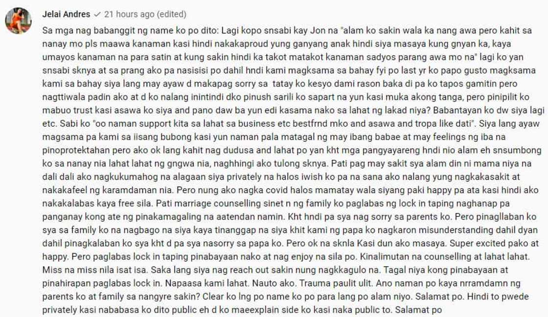 Jelai Andres, pinagtanggol ang sarili matapos maglabas ng video si Jon Gutierrez