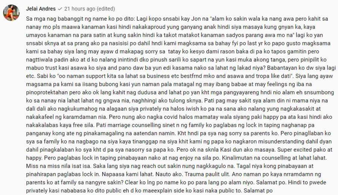 Jelai Andres, pinagtanggol ang sarili matapos maglabas ng video si Jon Gutierrez Jelai Andres, pinagtanggol ang sarili matapos maglabas ng video si Jon Gutierrez