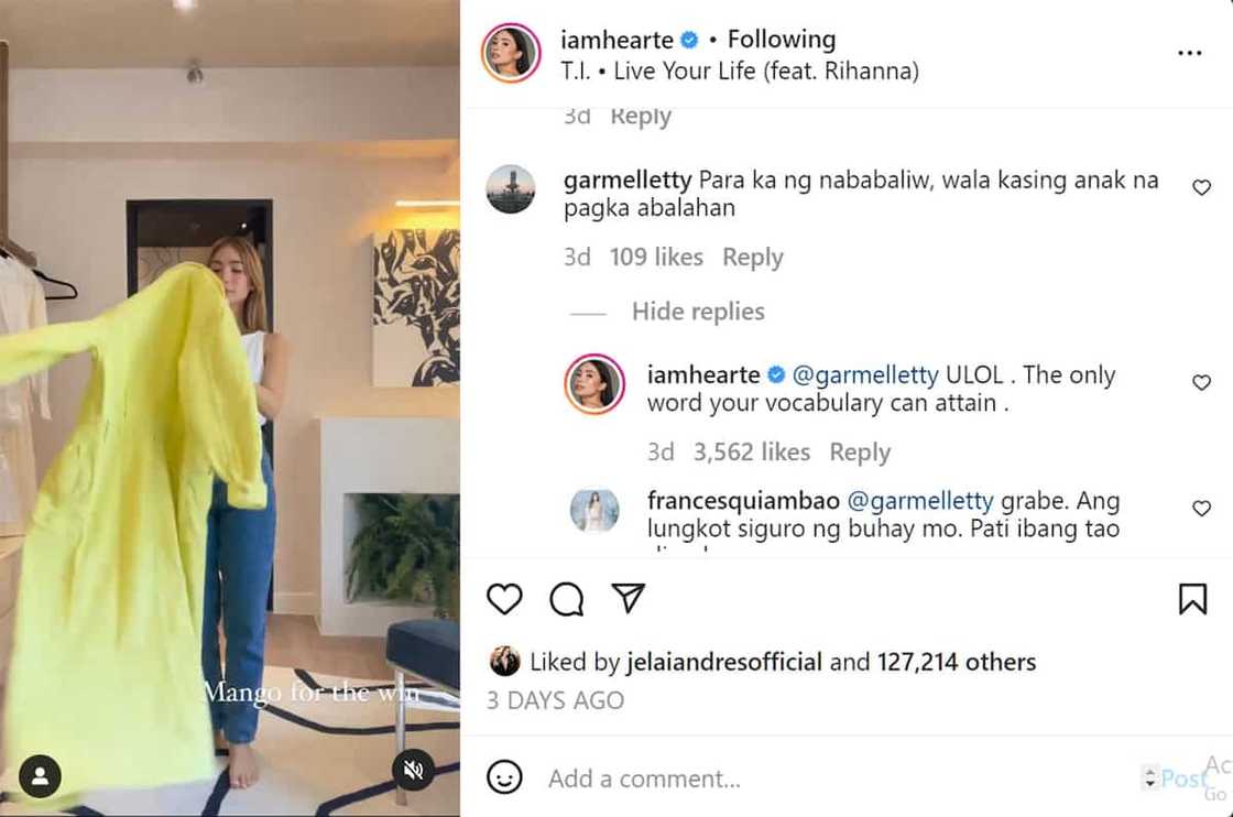 Heart Evangelista, niresbakan ng bonggang-bongga ang basher: “The only word your vocabulary can attain” Heart Evangelista, niresbakan ng bonggang-bongga ang basher: “The only word your vocabulary can attain”