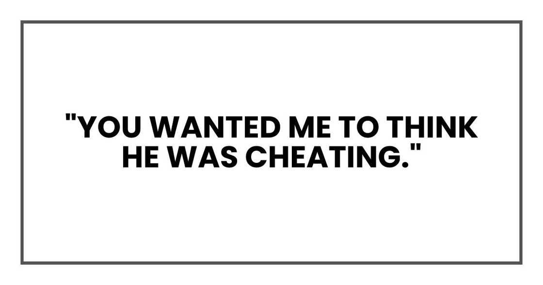 "You wanted me to think he was cheating."