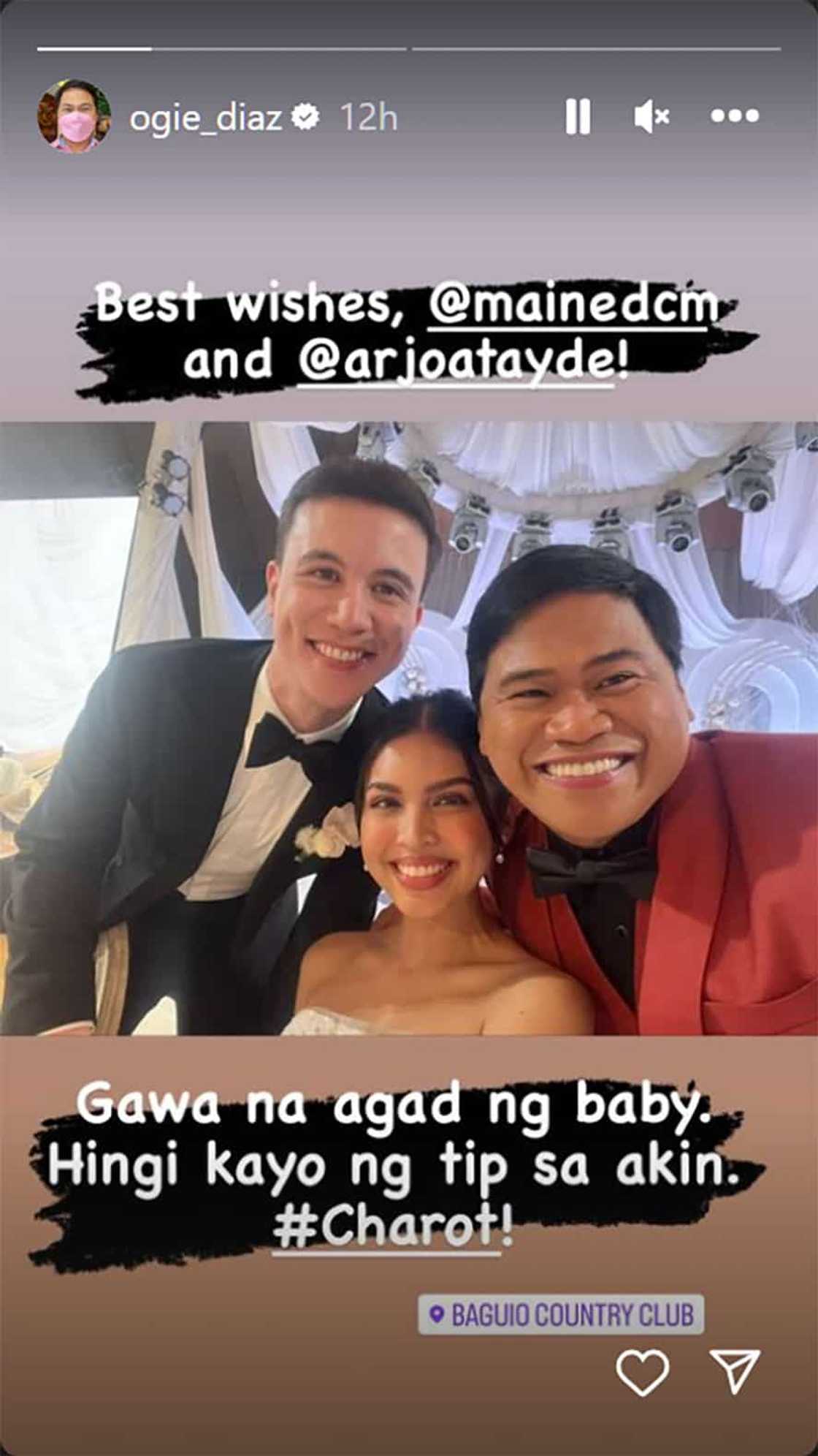 Ogie Diaz, pabirong hinikayat si Maine Mendoza at Arjo Atayde na humingi tip sa kanya ukol sa paggawa ng baby