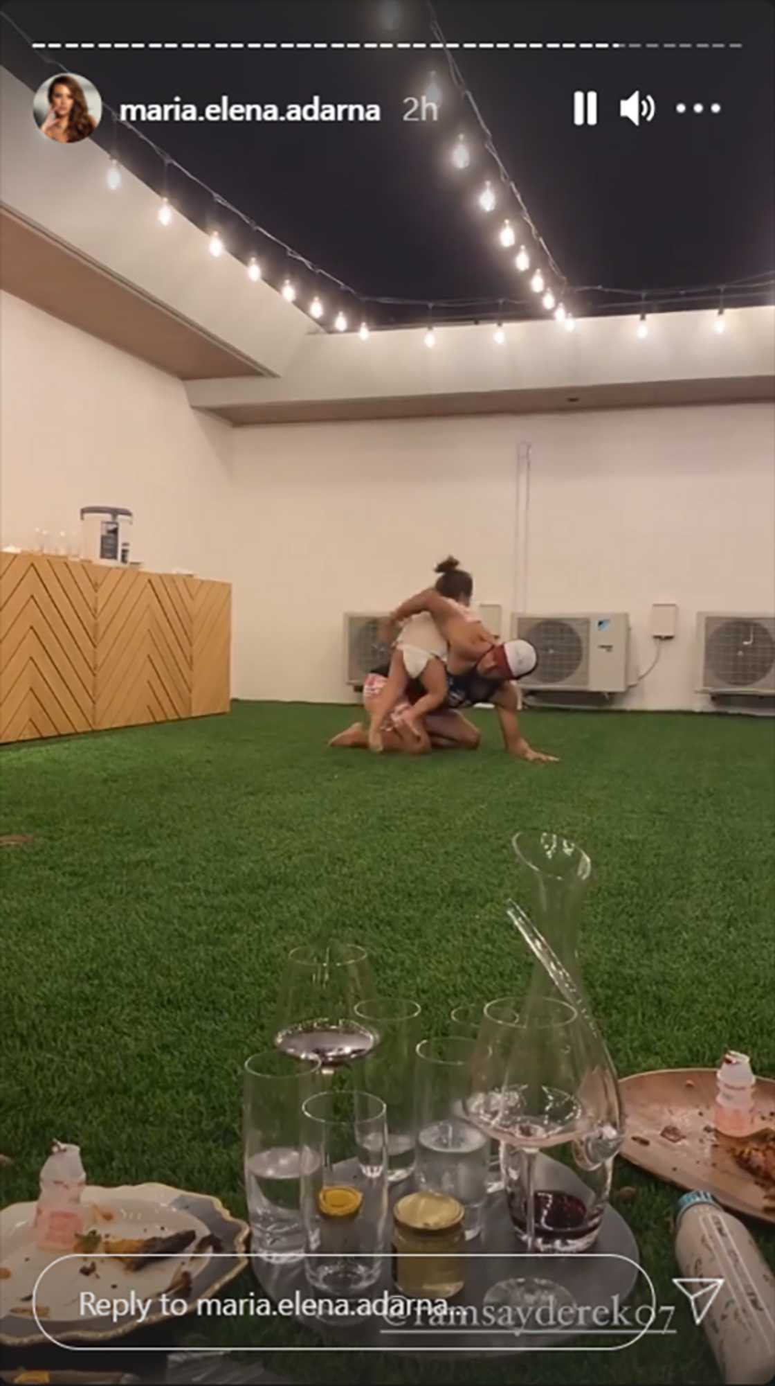 Derek Ramsay leaps over Ellen Adarna's son in a game of luksong baka