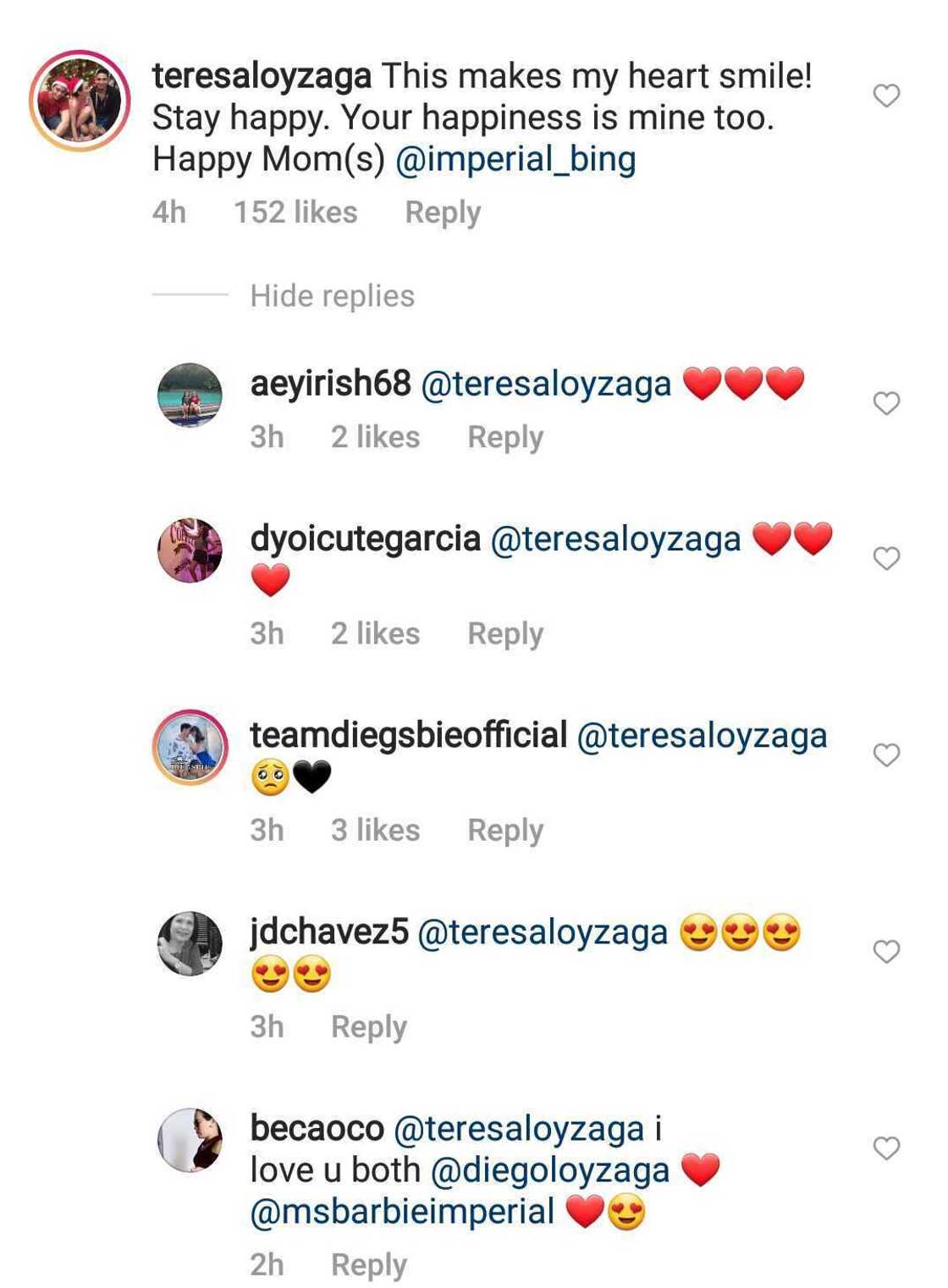 Teresa Loyzaga, masaya sa pagmamahalan nina Barbie Imperial at Diego Loyzaga