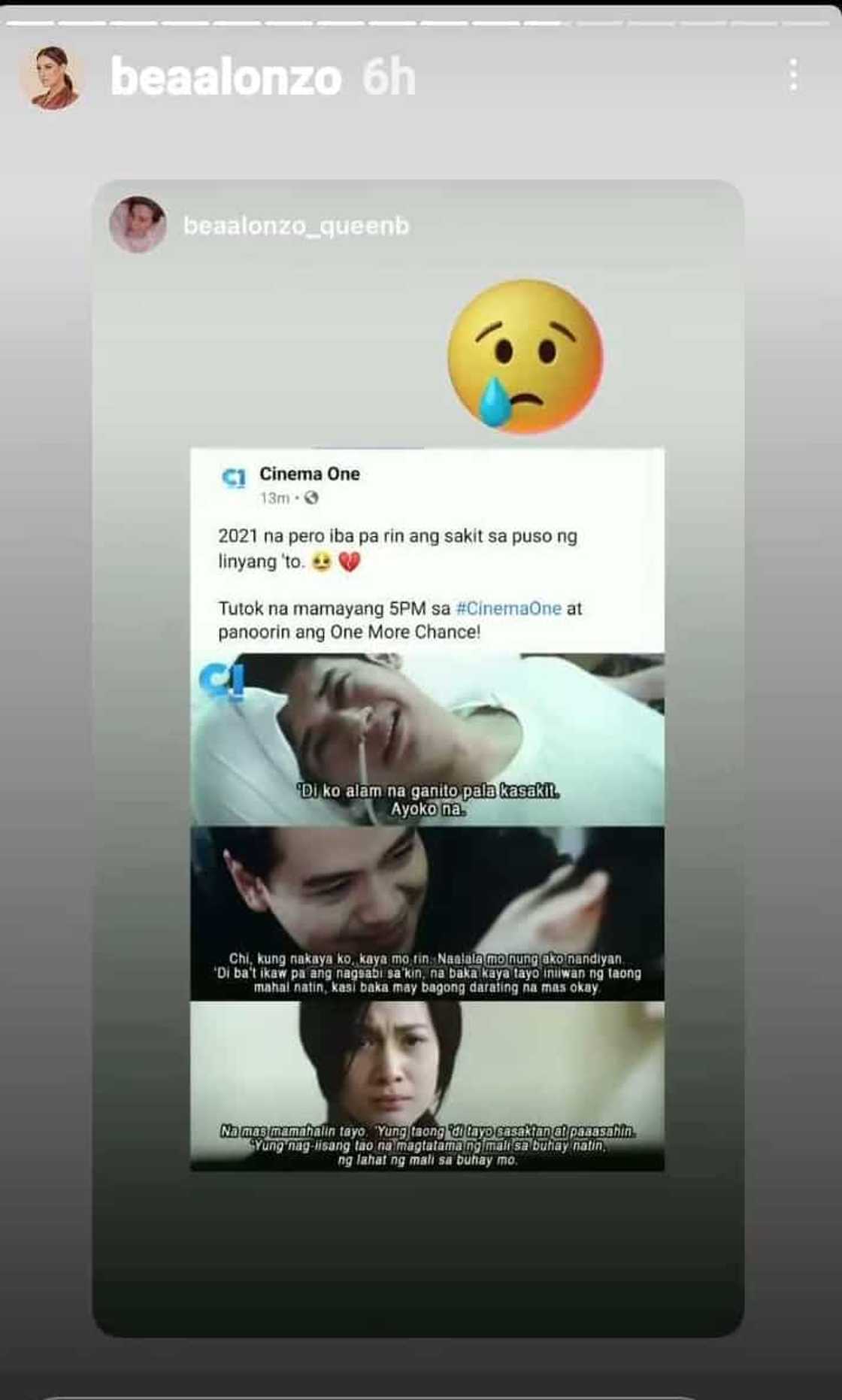 Bea Alonzo reposts “sakit sa puso” lines from ‘One More Chance’ Bea Alonzo reposts “sakit sa puso” lines from ‘One More Chance’