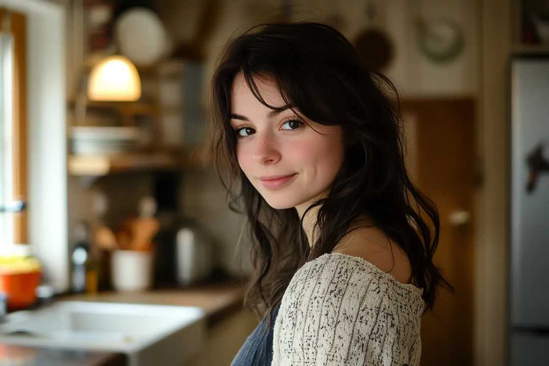 A smug woman in a kitchen A smug woman in a kitchen