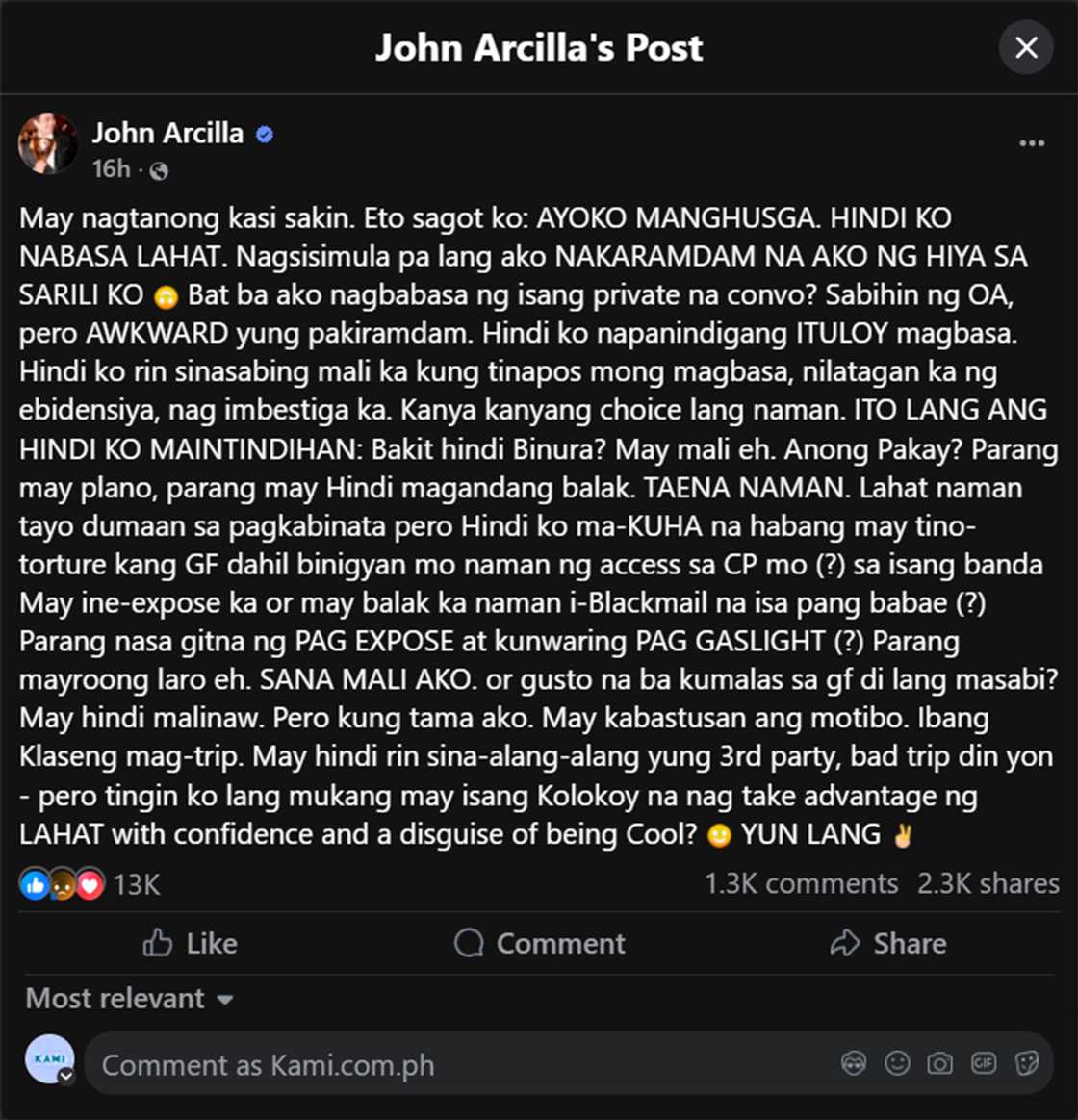 John Arcilla, nagbigay ng opinyon ukol s pagbabasa ng private convo John Arcilla, nagbigay ng opinyon ukol s pagbabasa ng private convo