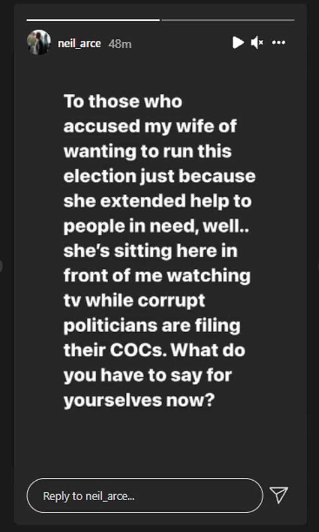 Neil Arce, tinuldukan ang mga akusasyong tatakbo raw sa eleksyon ang asawang si Angel Locsin Neil Arce, tinuldukan ang mga akusasyong tatakbo raw sa eleksyon ang asawang si Angel Locsin