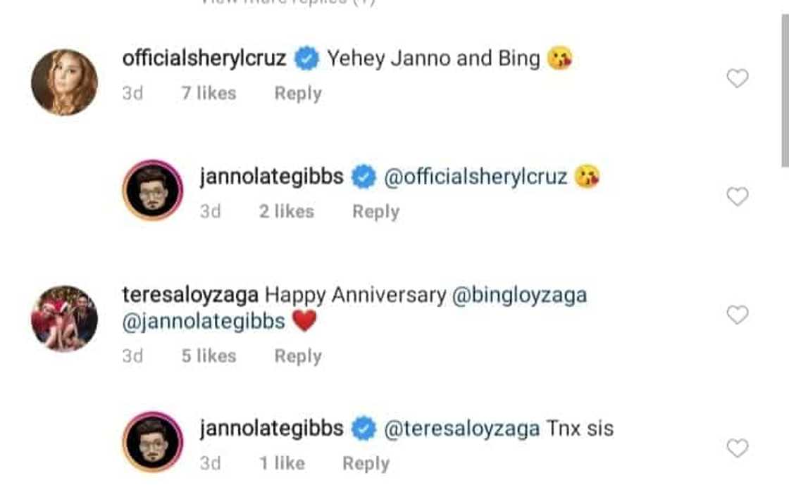 Gretchen Barretto, other celebrities greet Janno Gibbs and Bing Loyzaga on their anniversary Gretchen Barretto, other celebrities greet Janno Gibbs and Bing Loyzaga on their anniversary