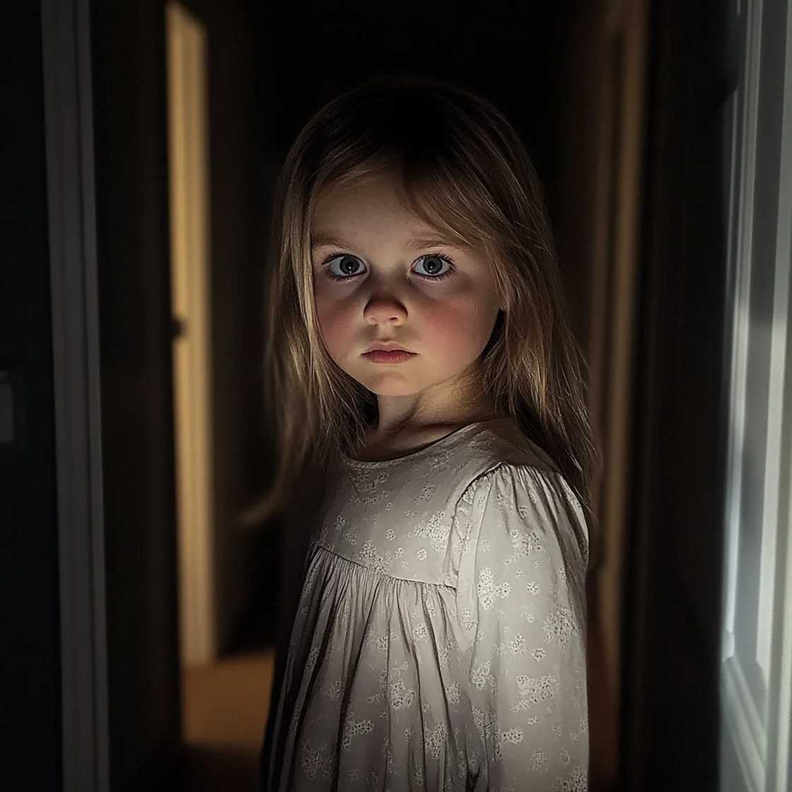 A little girl standing in a hallway A little girl standing in a hallway