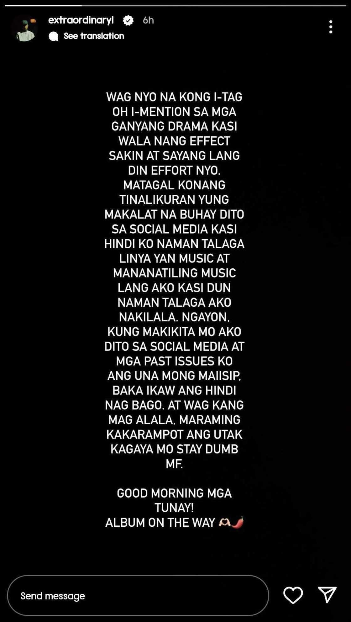 Skusta Clee: "Wag niyo na kong i-tag oh i-mention sa mga ganyang drama" Skusta Clee: "Wag niyo na kong i-tag oh i-mention sa mga ganyang drama"