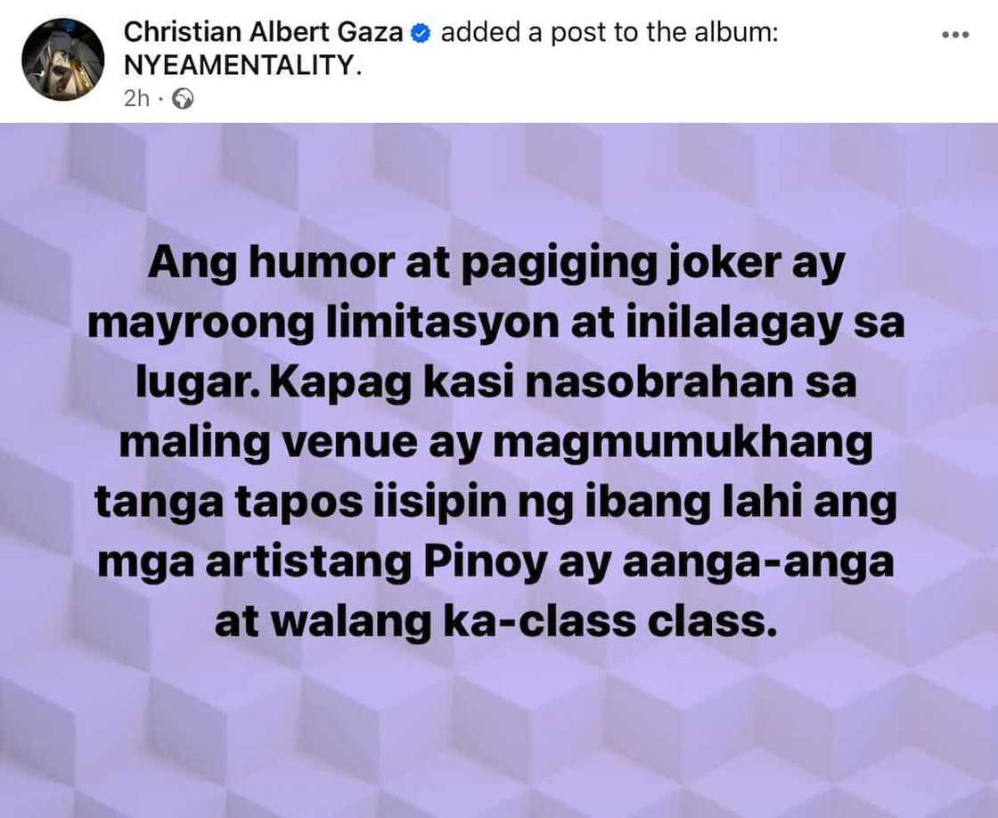 Xian Gaza, may post tungkol sa pagpapatawa: "Nasobrahan sa maling venue"